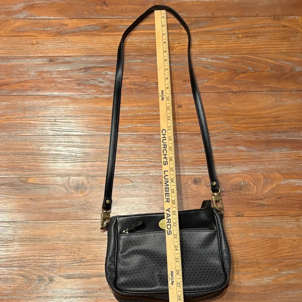 Liz Claiborne Black and Grey Crossbody Bag with Brass Accents
